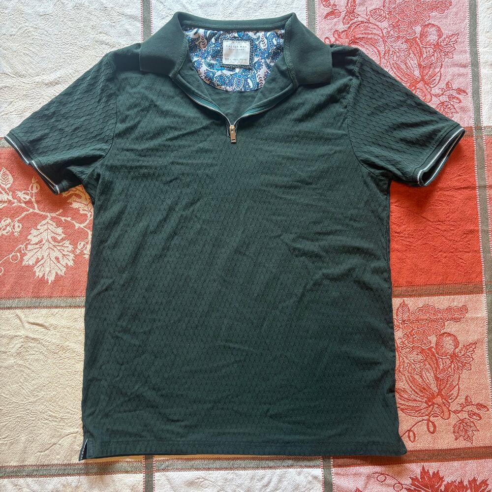 Cactus Man Ricky Singh Forest Green Textured Quarter Zip Polo L